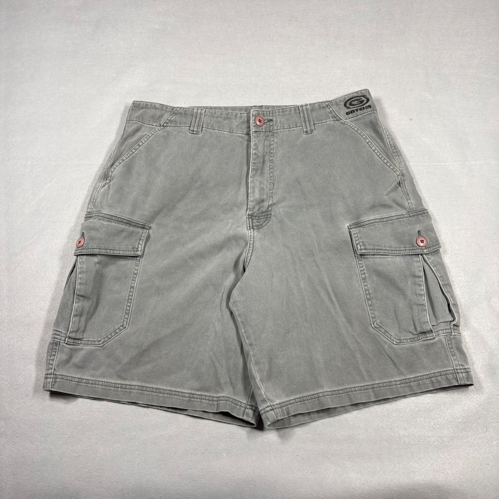 Gotcha Mens Grey Baggy Wide Leg Cargo Shorts Vintage 90s Y2K Skate Surf Size 36
